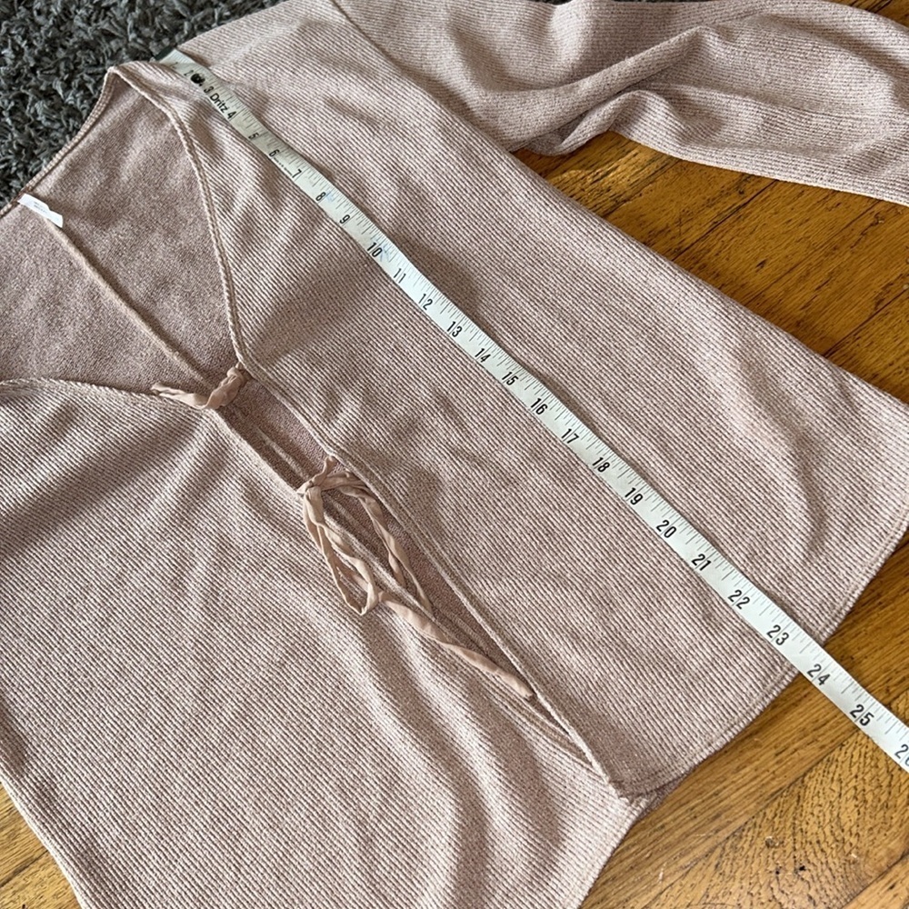 Free People Double Tie Front Rib Knit Long Sleeve Top Size Small in Taupe Cream - Picture 7 of 13